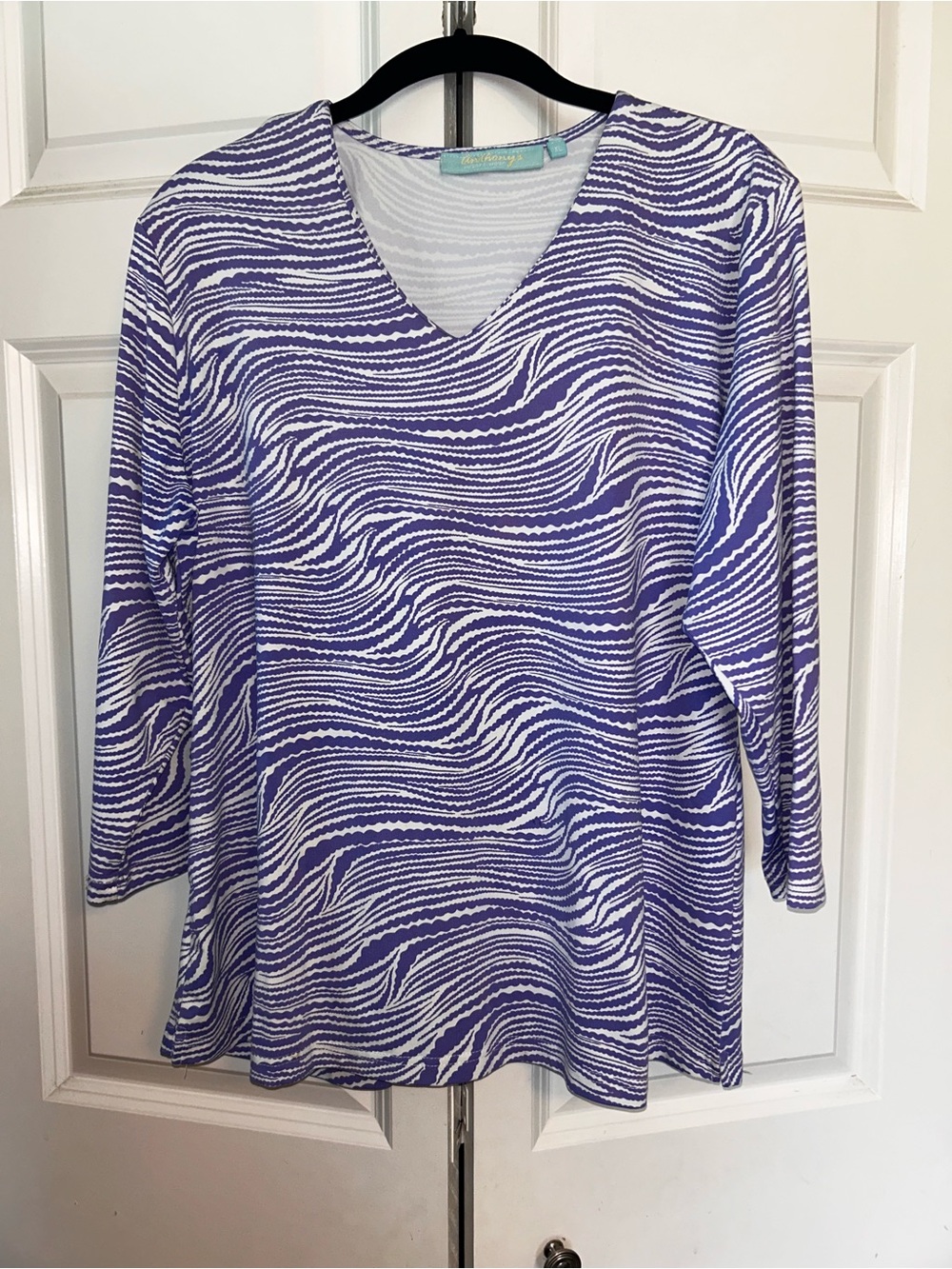 Anthony’s Women's Purple & White V-Neck Wave zebra Print Top